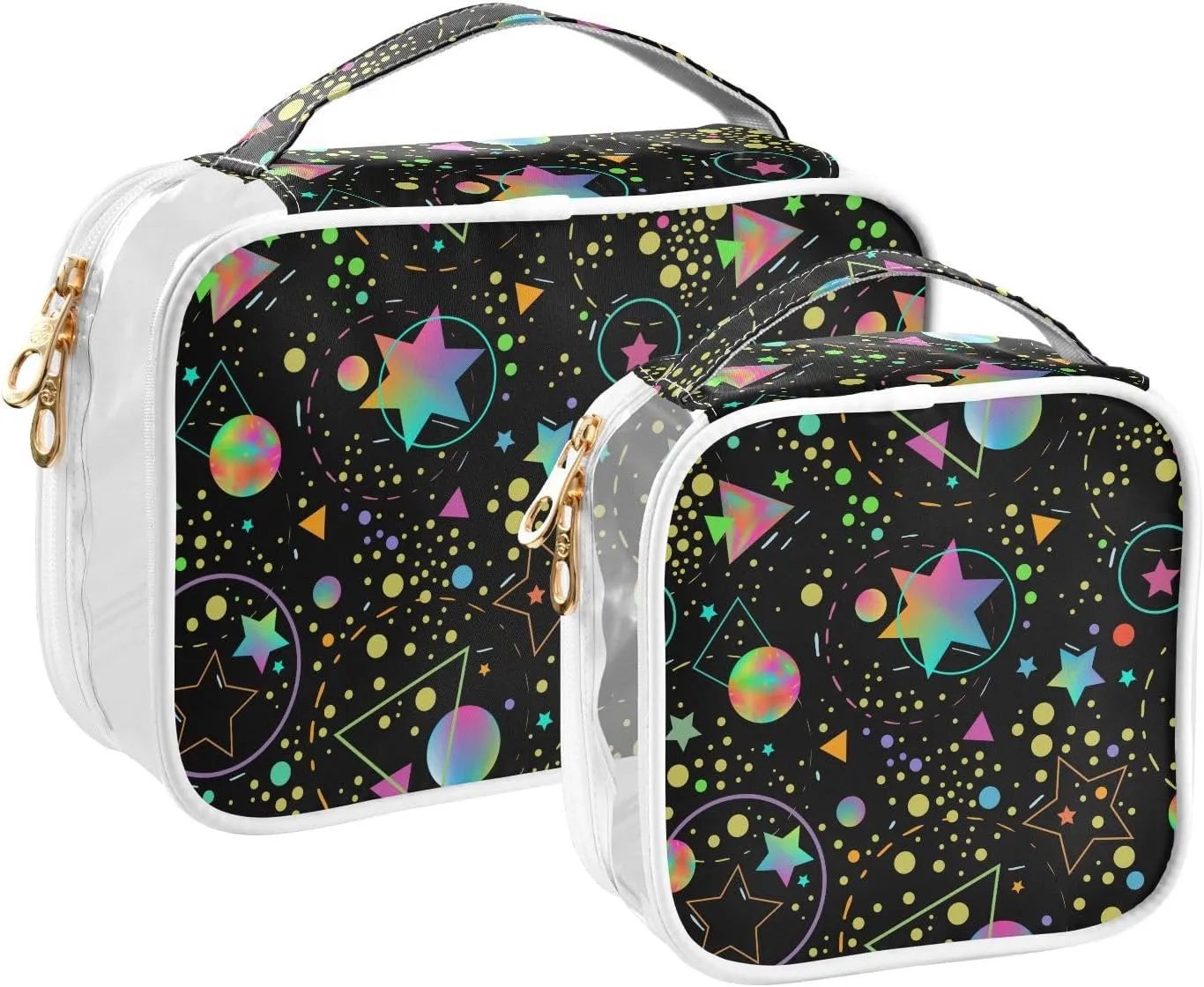 senya Toiletry Bags Neon Bright Stars Planets, Clear Makeup Organizing Bag for Women Men, Waterproof Makeup Bag Travel Cosmetic Bags for Bathroom, Business, Vacation - 2 Pack