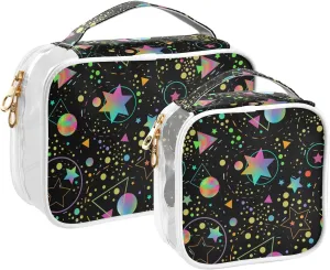 senya Toiletry Bags Neon Bright Stars Planets, Clear Makeup Organizing Bag for Women Men, Waterproof Makeup Bag Travel Cosmetic Bags for Bathroom, Business, Vacation - 2 Pack