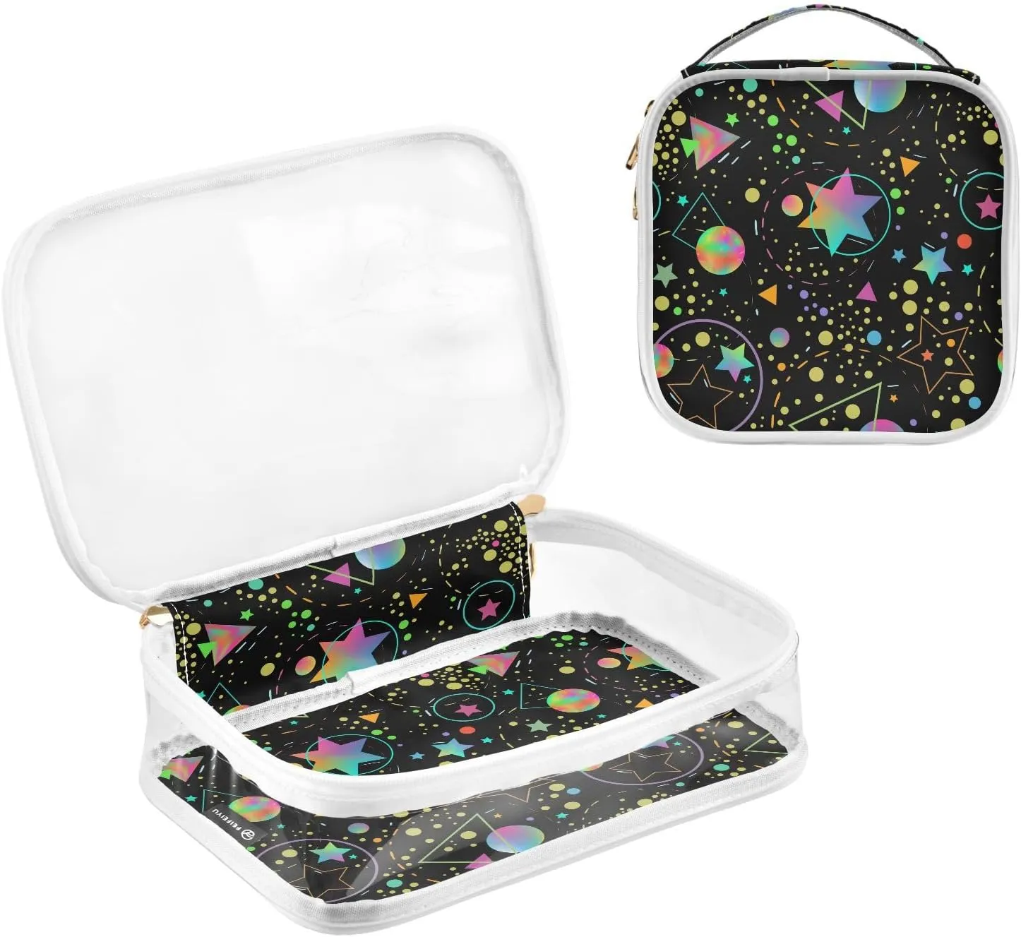 senya Toiletry Bags Neon Bright Stars Planets, Clear Makeup Organizing Bag for Women Men, Waterproof Makeup Bag Travel Cosmetic Bags for Bathroom, Business, Vacation - 2 Pack