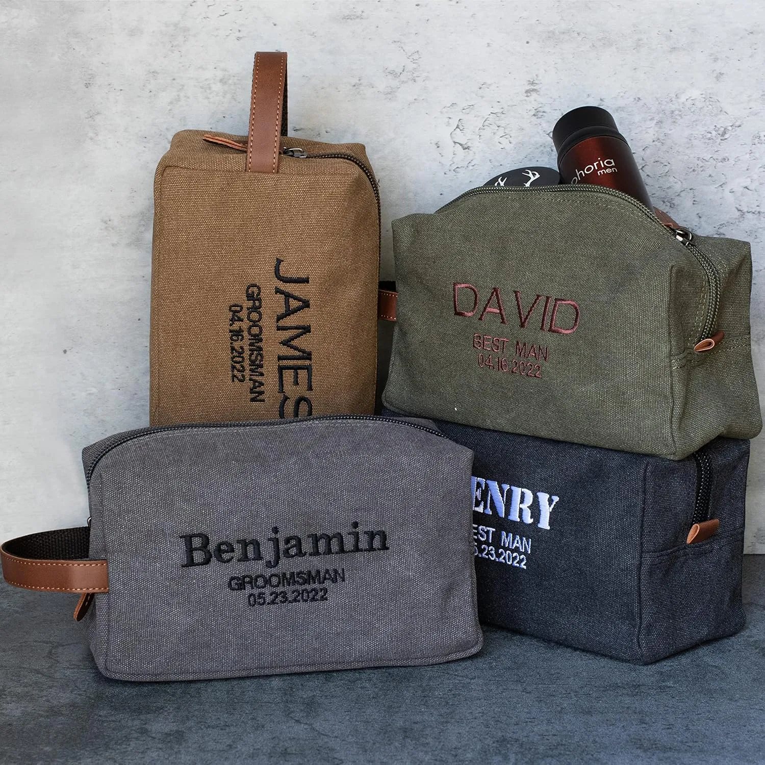 Set of 3 - Groomsmen Gifts for Wedding, Personalized Embroidered Groomsman Toiletry Bags - 8 Thread Colors - Groomsman Proposal Gift Idea - Army