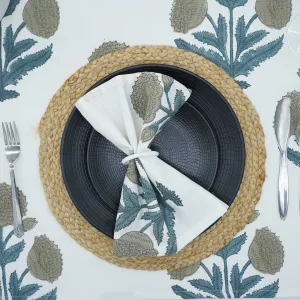 Set Of 4 Floral Grey Block Printed Table Napkin-Badshah