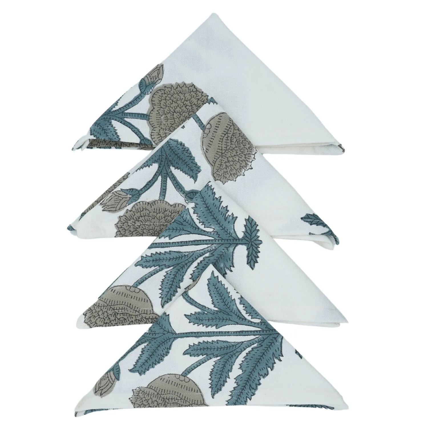 Set Of 4 Floral Grey Block Printed Table Napkin-Badshah