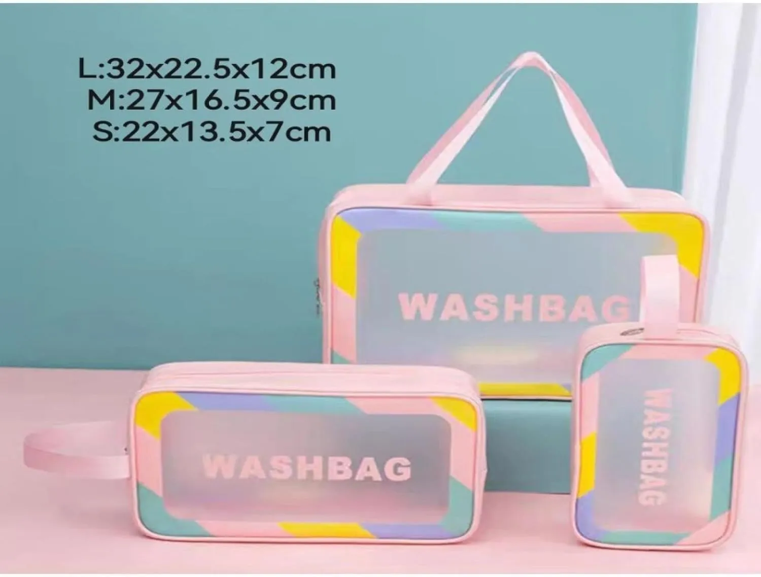 Set of 4 Women's Multifunctional Cosmetic Bags with a large capacity for travel and storage of makeup brushes and toiletries. It has a wet and dry separation design