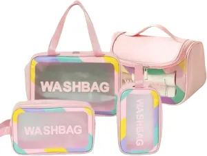 Set of 4 Women's Multifunctional Cosmetic Bags with a large capacity for travel and storage of makeup brushes and toiletries. It has a wet and dry separation design