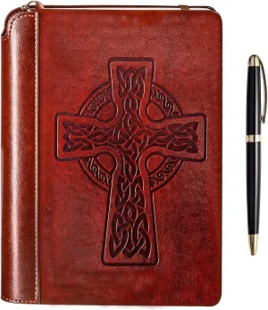 SETTINI® Lined Journal - Celtic Cross Journal for Writing Gift Set - Hardcover Vegan Leather, Includes Luxury Pen in a Unique Pen Holder, 192 Pages, 6 x 8.5 inches, Bible Journal