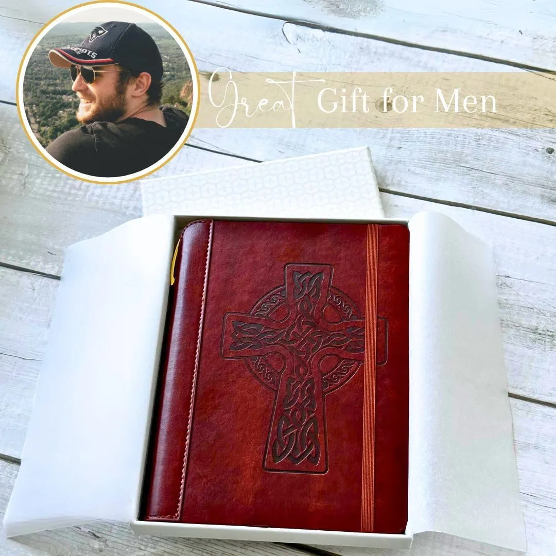 SETTINI® Lined Journal - Celtic Cross Journal for Writing Gift Set - Hardcover Vegan Leather, Includes Luxury Pen in a Unique Pen Holder, 192 Pages, 6 x 8.5 inches, Bible Journal