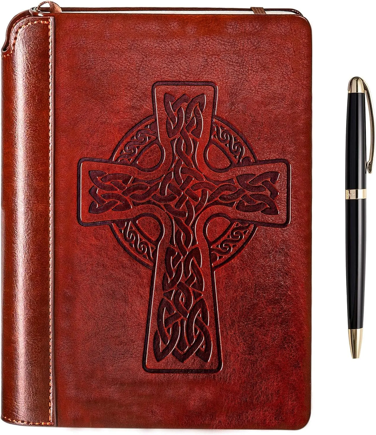 SETTINI® Lined Journal - Celtic Cross Journal for Writing Gift Set - Hardcover Vegan Leather, Includes Luxury Pen in a Unique Pen Holder, 192 Pages, 6 x 8.5 inches, Bible Journal