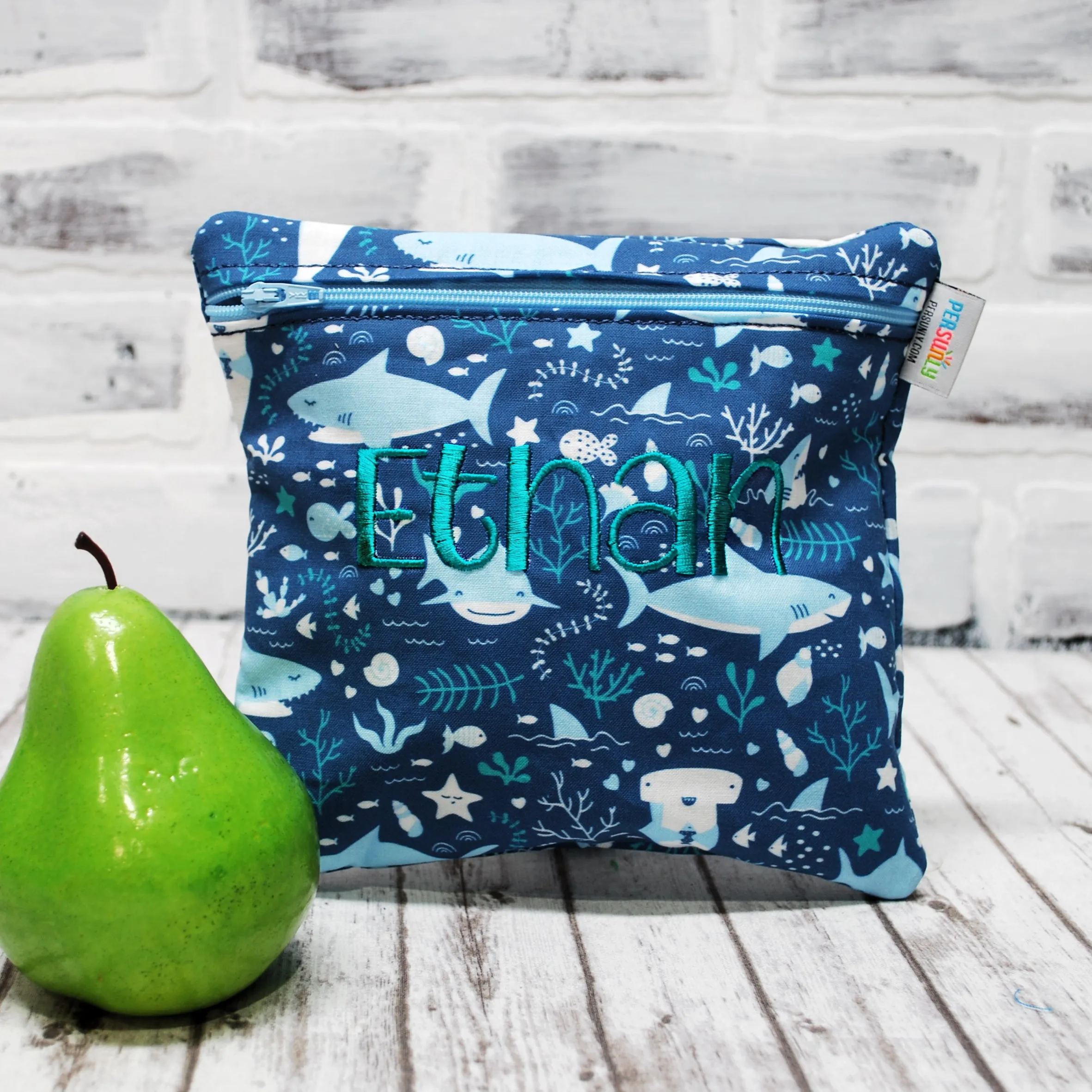 Sharks and Seaweed Personalized Reusable Food Bag