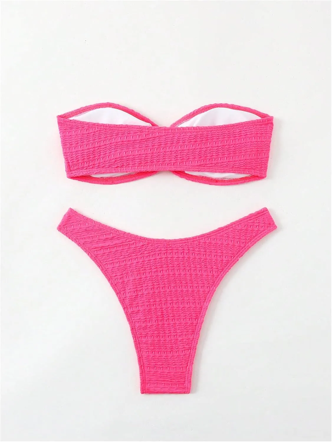 SHENHE Women's 2 Piece Bikini Set Summer Solid Ring Strapless Textured Bathingsuit