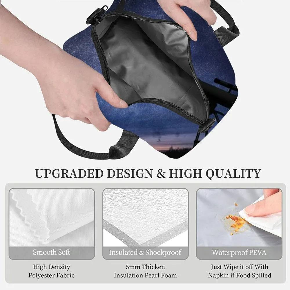 Silhouette telescope and sky Astronomy and stars observing Insulated Adult Lunch Bag with Shoulder Strap for Women Lightweight Reusable Portable Freezable Lunch Tote Bag for Work Picnic