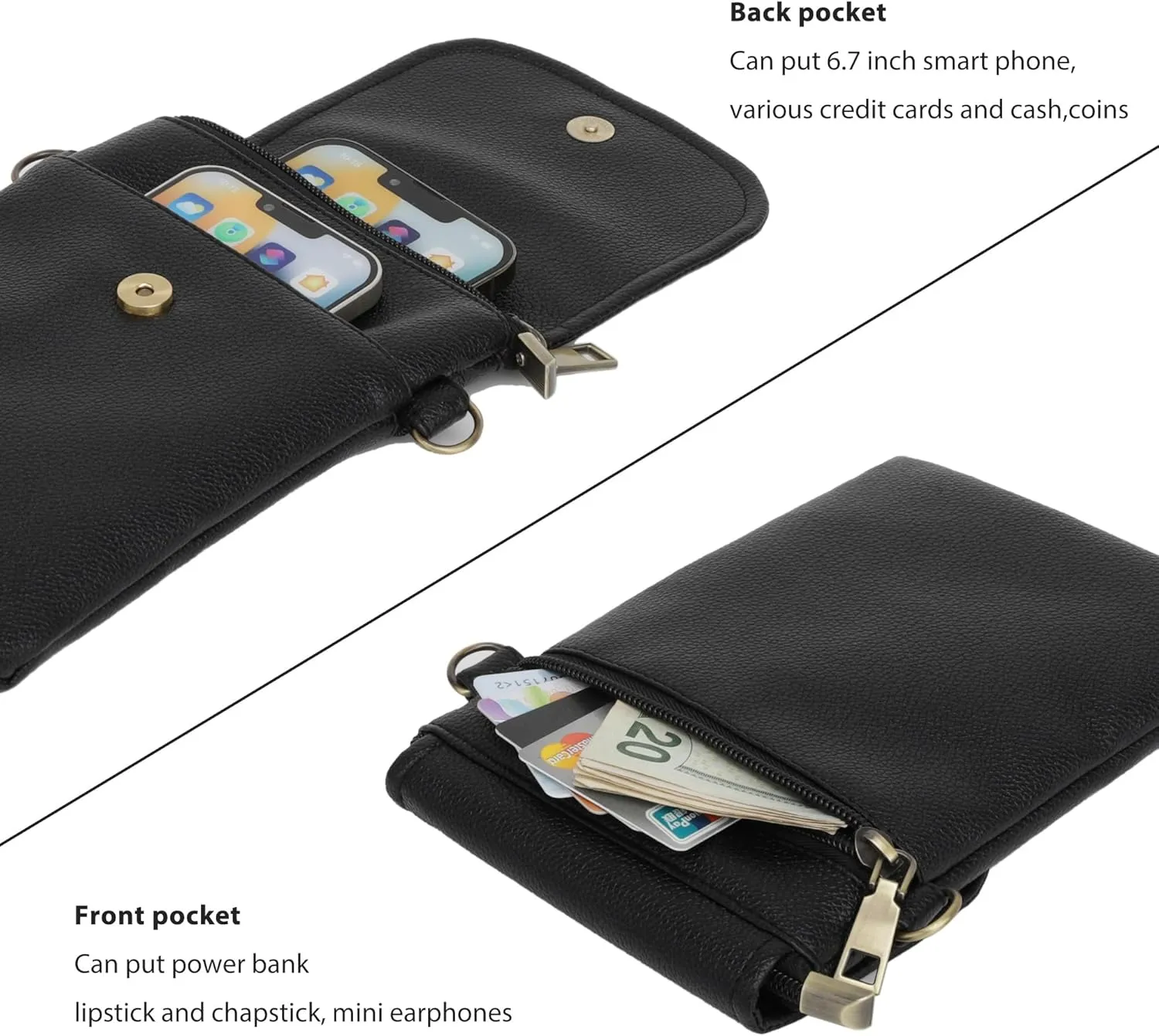 SILKAREA Vegan Lychee Leather Small Crossbody Bags for Women Cell Phone Purse Wallet Bag Adjustable Strap