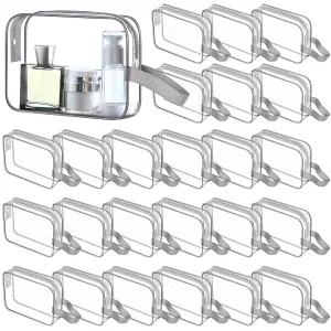 Silkfly Clear Toiletry Bag PVC Travel Cosmetic Bag with Handle Strap Makeup Pouch with Zipper Summer Vacation Salon Graduation Gift End of the Year Gifts(Gray,24 Pack)