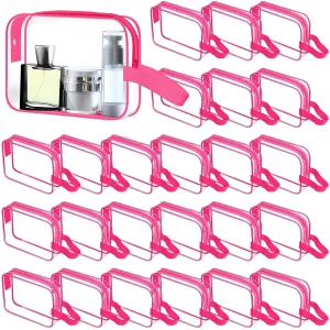 Silkfly Clear Toiletry Bag PVC Travel Cosmetic Bag with Handle Strap Makeup Pouch with Zipper Summer Vacation Salon Graduation Gift End of the Year Gifts(Rose Pink,24 Pack)