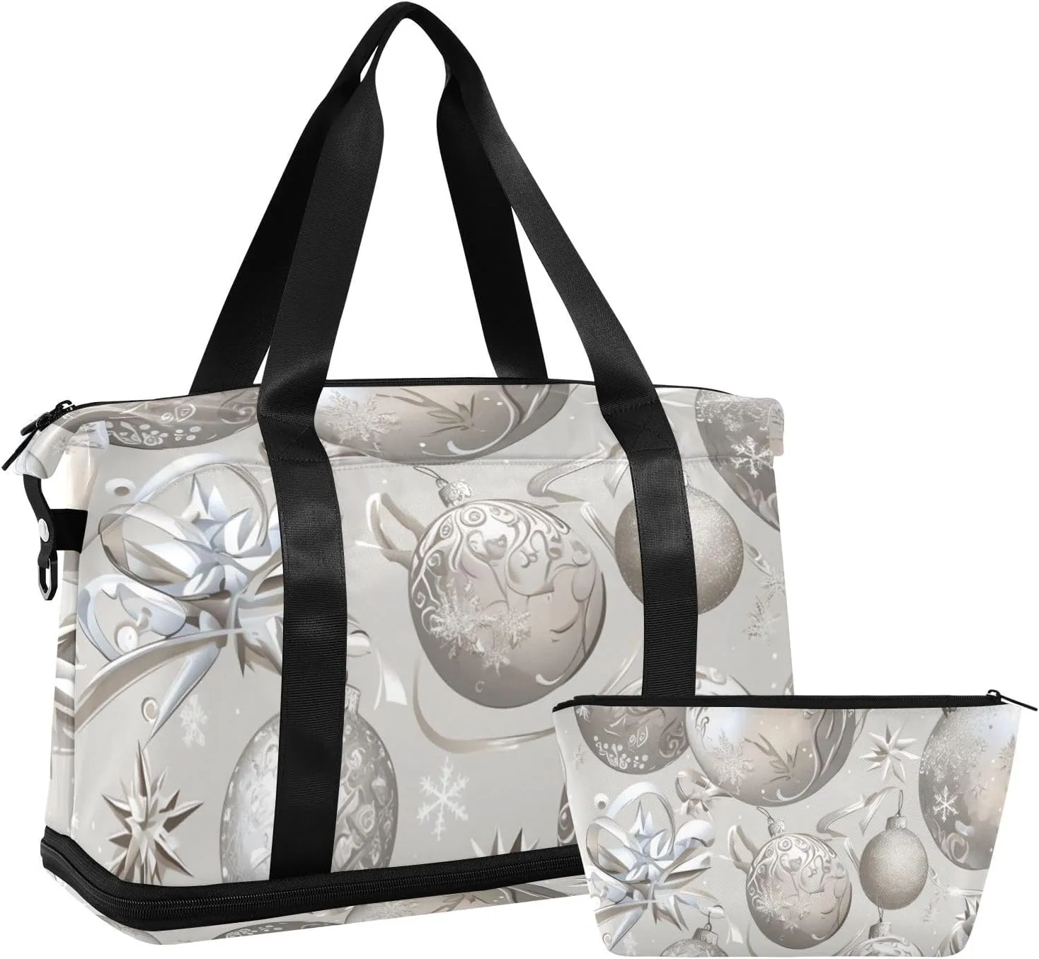 Silver Christmas Bell Overnight Travel Duffel Bag Carry On Tote Bag with Toiletry Bag for Travel Waterproof