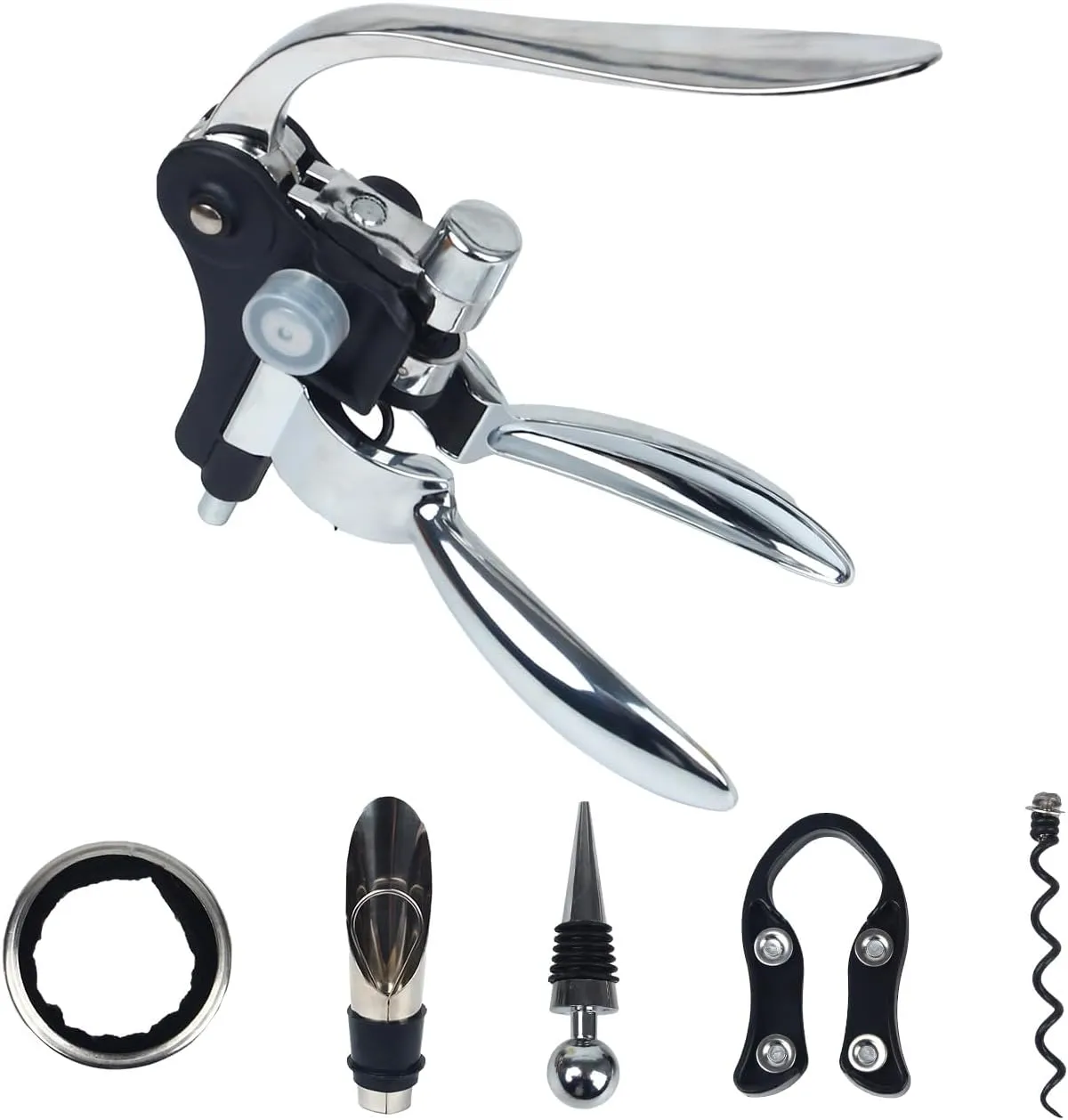 Silver Rabbit Corkscrew Opener Set - Luxury Wine Bottle Opener Kit for All Wines, Stainless Steel with Black Gift Box (Ideal Wine Gift, Premium Packaging)