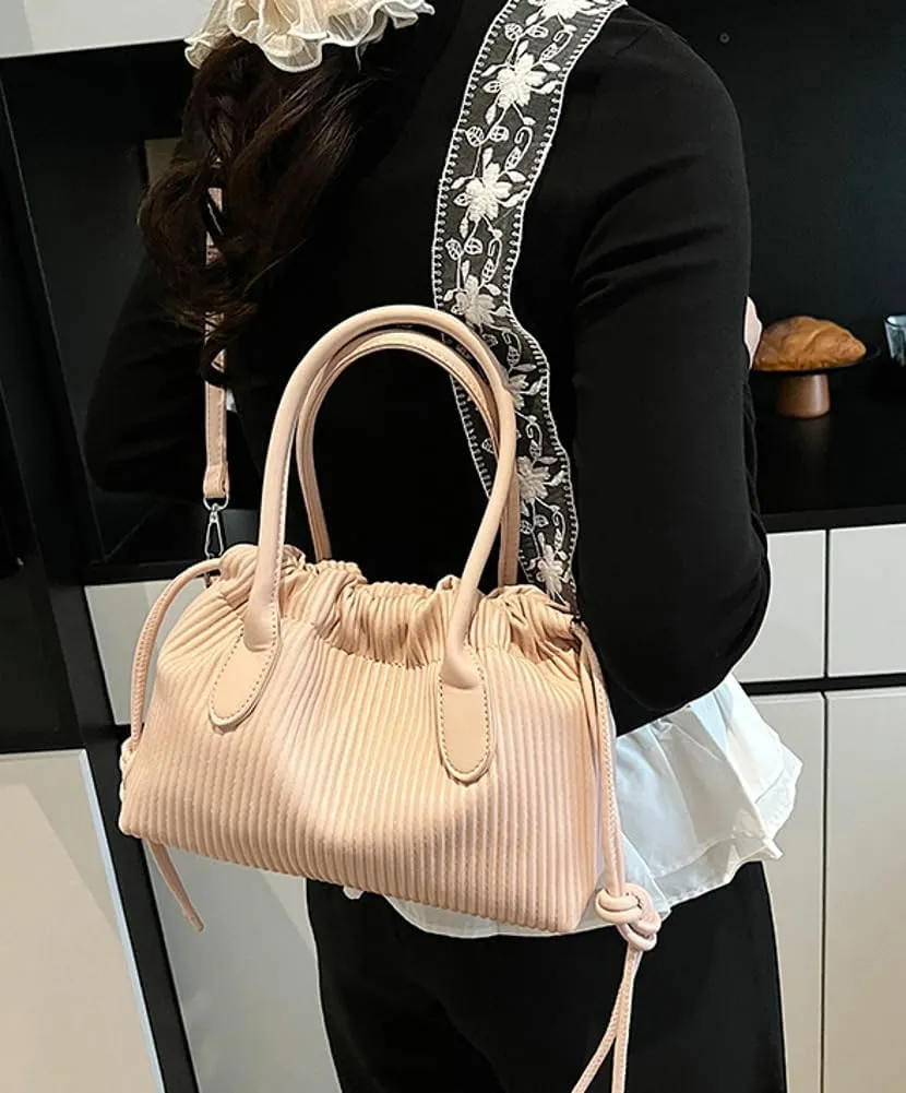 Simple Fashion Pleated Handbag Retro Solid PU Leather Shoulder Bag Travel Work Cross Body Bags for Women 2025