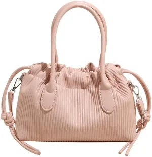 Simple Fashion Pleated Handbag Retro Solid PU Leather Shoulder Bag Travel Work Cross Body Bags for Women 2025