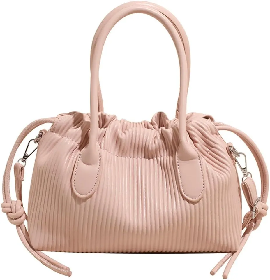 Simple Fashion Pleated Handbag Retro Solid PU Leather Shoulder Bag Travel Work Cross Body Bags for Women 2025