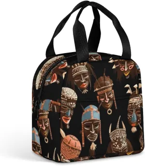 Simple Lunch Bag,African Ritual Ethnic Tribal Print Large Lunch Bag with Pocket,office Lunch Bag,foldable Lunch Bag