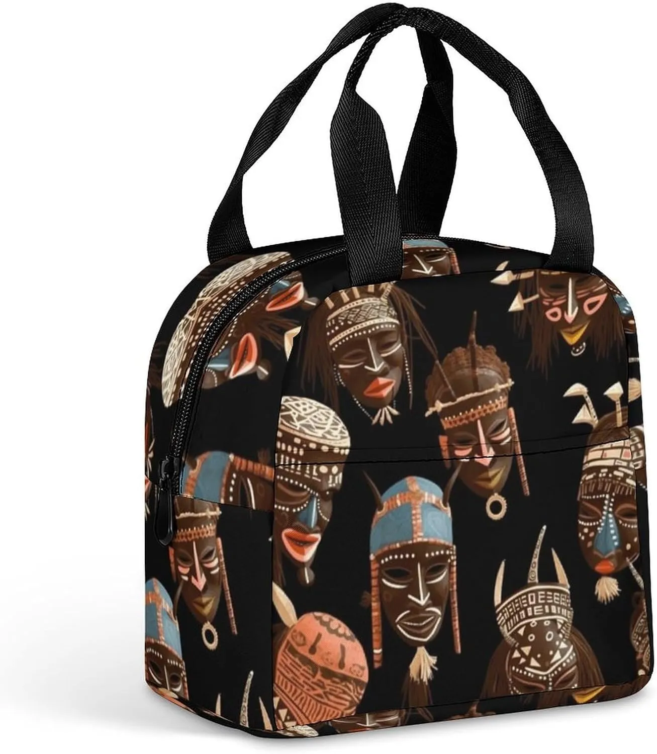 Simple Lunch Bag,African Ritual Ethnic Tribal Print Large Lunch Bag with Pocket,office Lunch Bag,foldable Lunch Bag