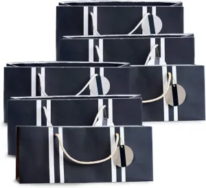 Simply Charmed Wine Bags Navy Nautical Themed Purse Style Paper Bag with Rope Handles Set of 6