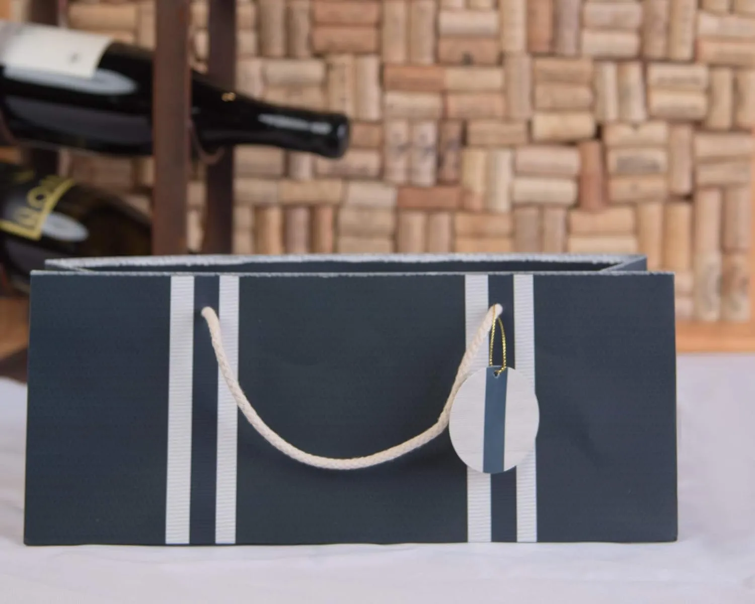 Simply Charmed Wine Bags Navy Nautical Themed Purse Style Paper Bag with Rope Handles Set of 6
