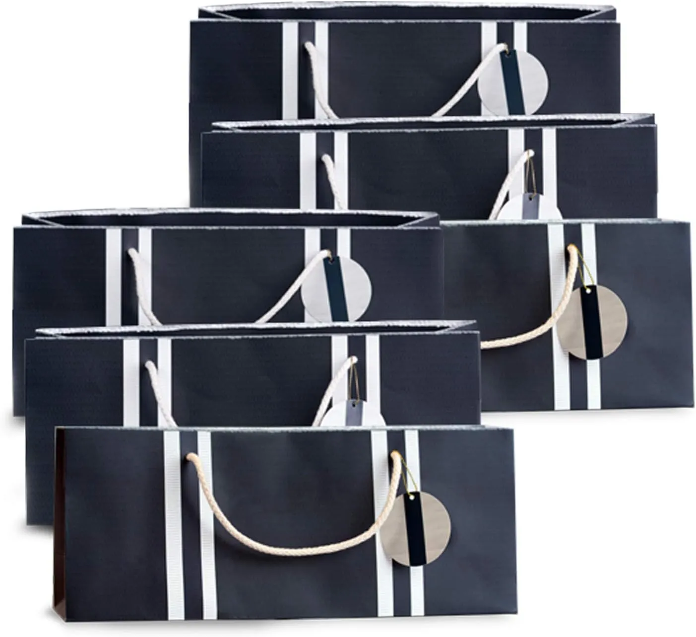 Simply Charmed Wine Bags Navy Nautical Themed Purse Style Paper Bag with Rope Handles Set of 6