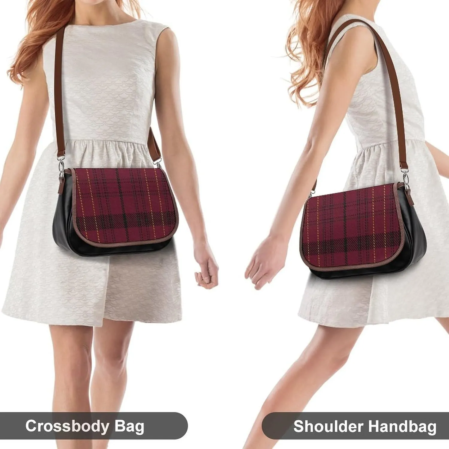 Sinclair Clan Hunting Tartan Variant Plaid Leather Decorative Crossbody Strap Backpack, Large Capacity Shoulder Bag
