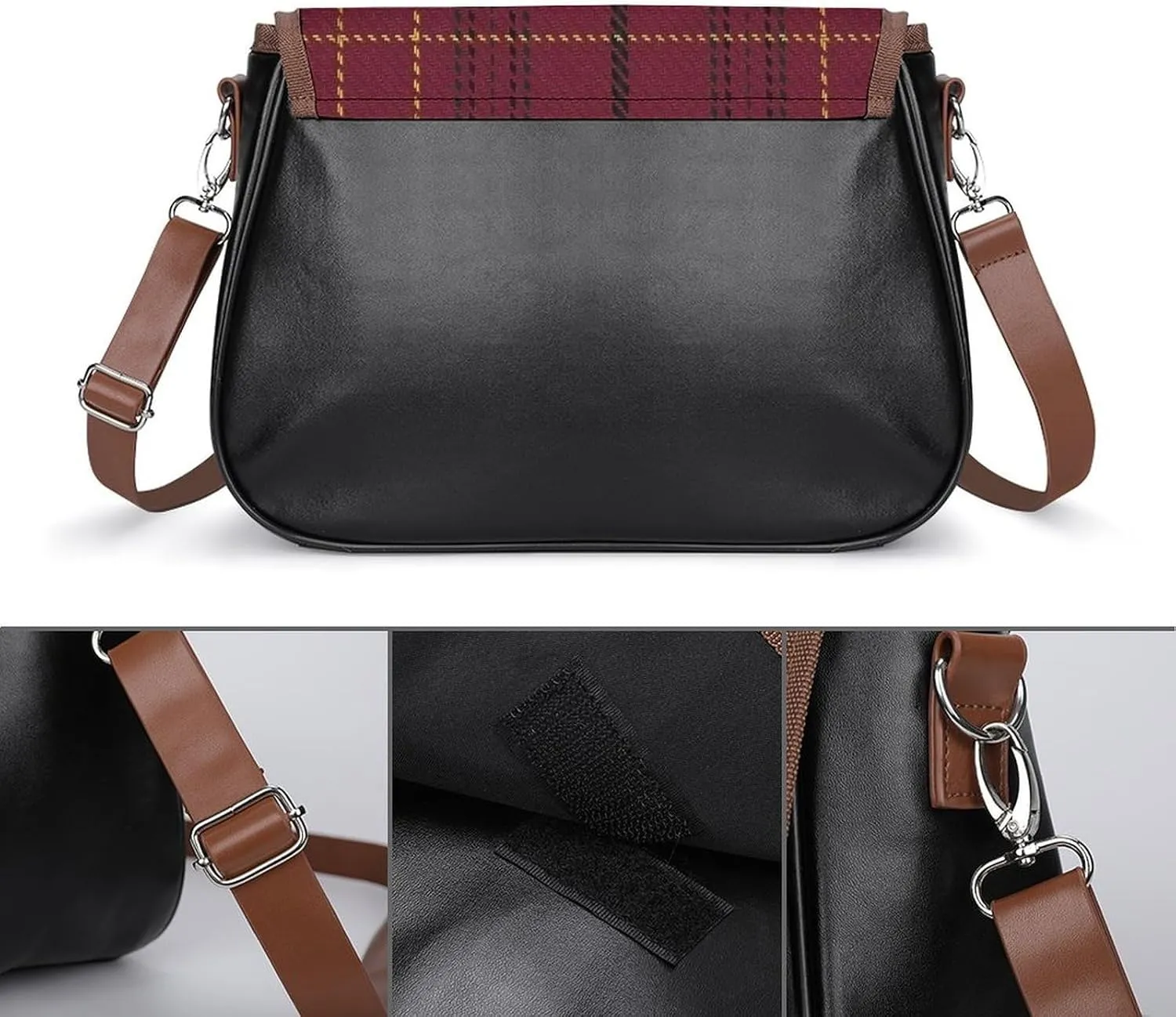Sinclair Clan Hunting Tartan Variant Plaid Leather Decorative Crossbody Strap Backpack, Large Capacity Shoulder Bag