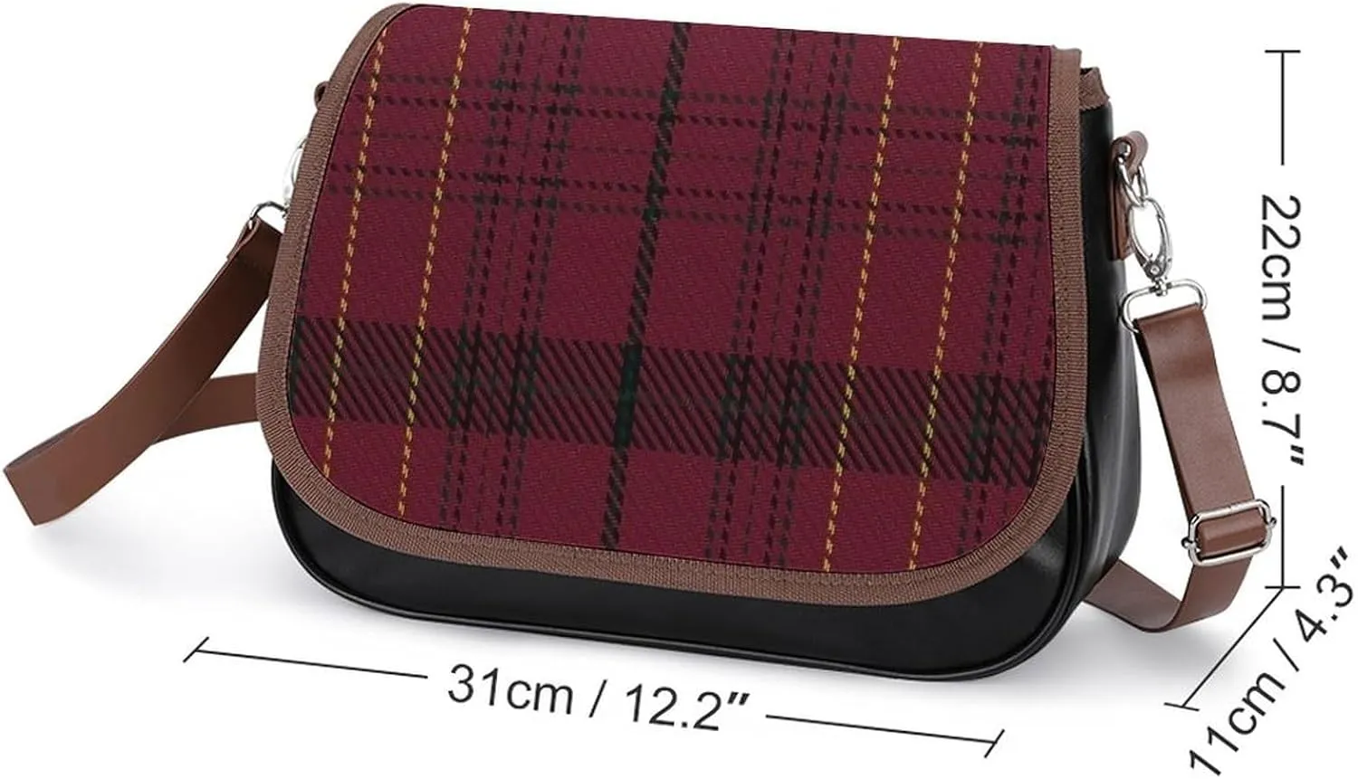Sinclair Clan Hunting Tartan Variant Plaid Leather Decorative Crossbody Strap Backpack, Large Capacity Shoulder Bag
