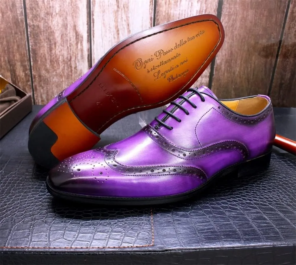 Single Season Dress Shoes for Men Lace Up Brogue Embossed Wing-tip Square Toe Cowhide Anti-Slip Non Slip Block Heel Slip Resistant Rubber Sole Business Very Popular Among Young People