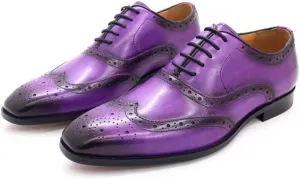 Single Season Dress Shoes for Men Lace Up Brogue Embossed Wing-tip Square Toe Cowhide Anti-Slip Non Slip Block Heel Slip Resistant Rubber Sole Business Very Popular Among Young People