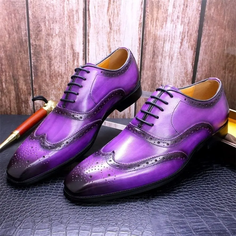 Single Season Dress Shoes for Men Lace Up Brogue Embossed Wing-tip Square Toe Cowhide Anti-Slip Non Slip Block Heel Slip Resistant Rubber Sole Business Very Popular Among Young People