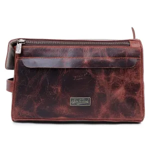 Sixtease Bags - Rustic Leather Unisex Cosmetic Bag - Cherry