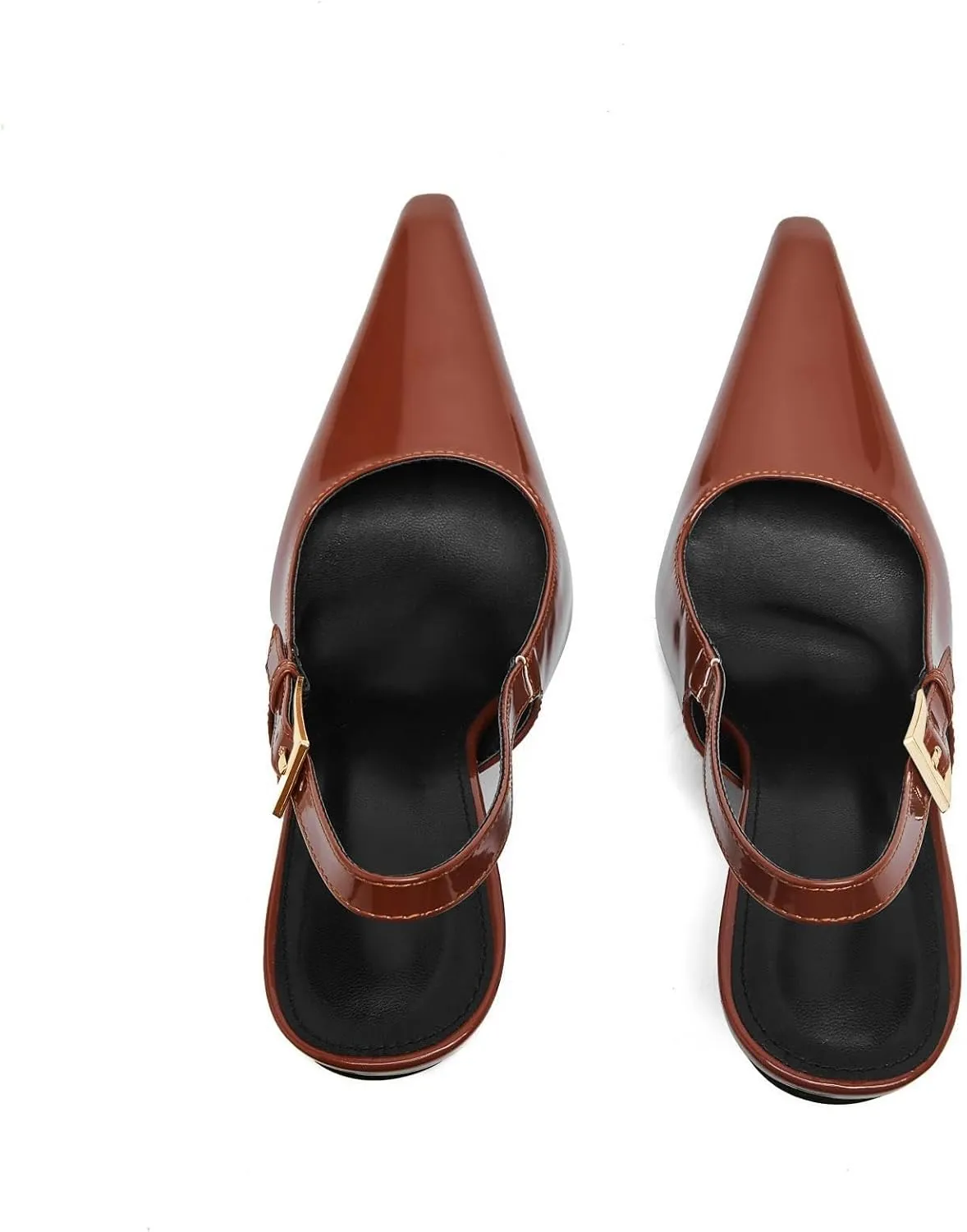 Slingback Pointed Closed Toe Stiletto High Heels Pumps for Women Ankle Strap Metal Buckle Backless Patent Leather Slip-on Banquet Dress Sandals Shoes