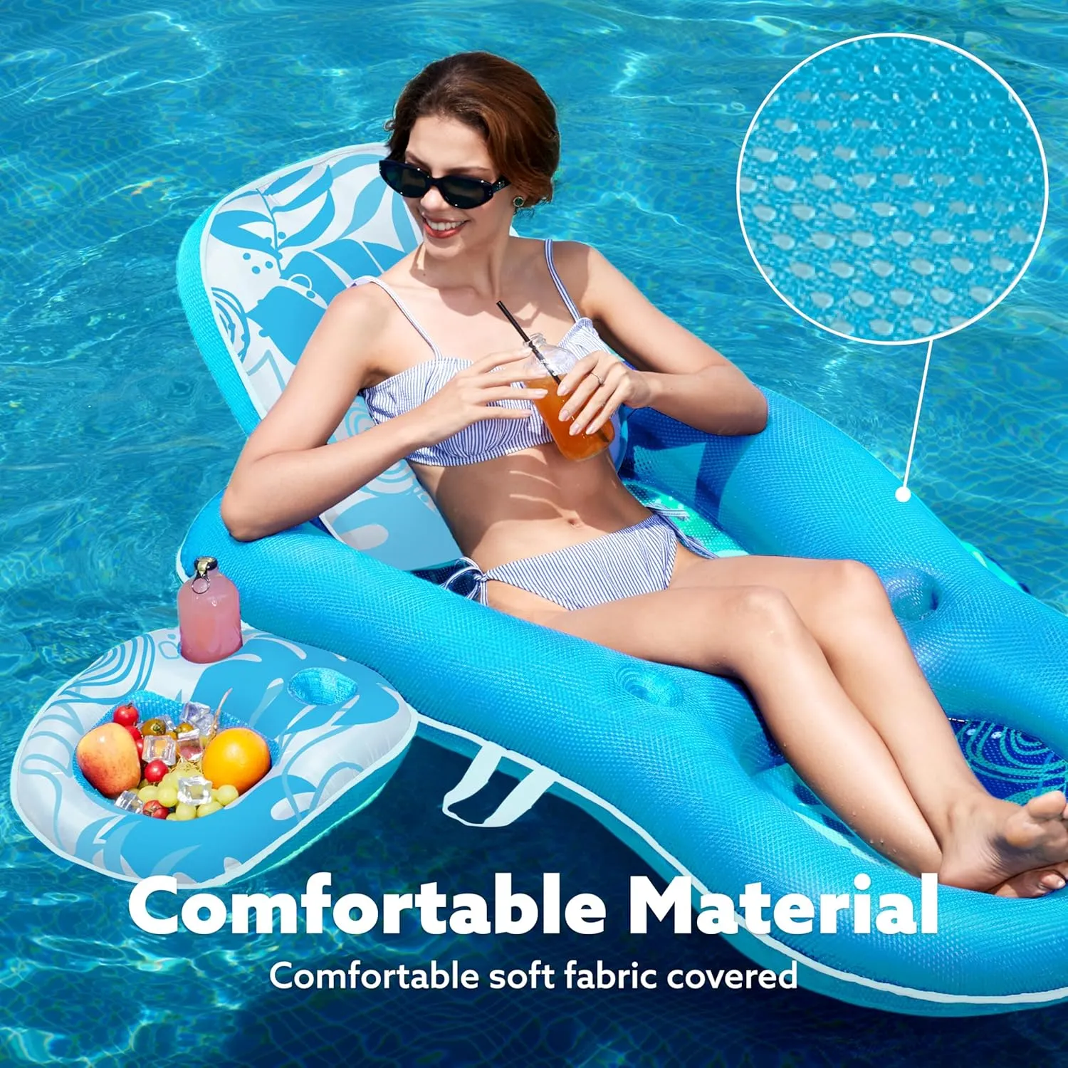 SLOOSH Pool Floats Lounger Adult, Fabric Pool Floaties Lounge Convertible 2-in-1 Floating Water Floaty with Cup Holders Adjustable Backrest Recliner for Pool Party