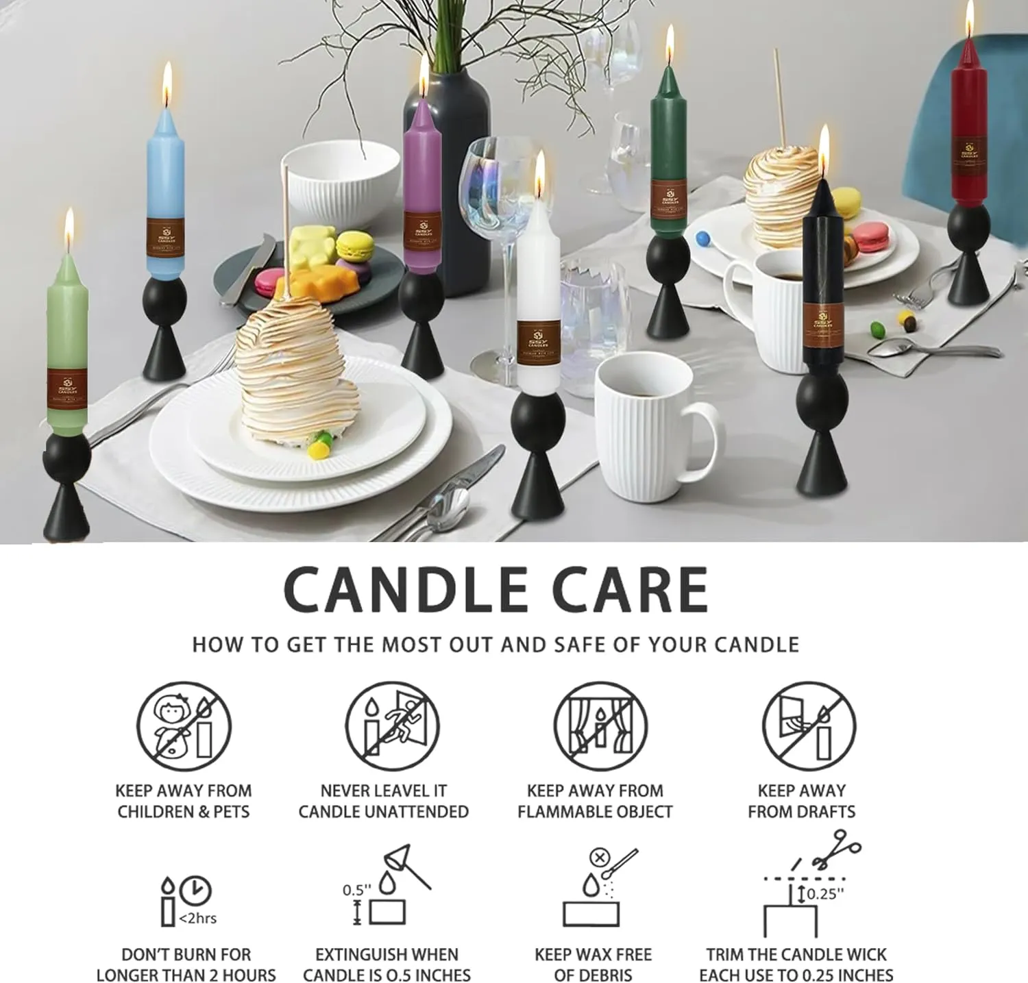 Small Candlesticks Short Taper Candle,5inches Grey Blue Candle Sticks Dripless Tapered Candles for Home Decor Weddings Festive Party Holiday,7D-GB