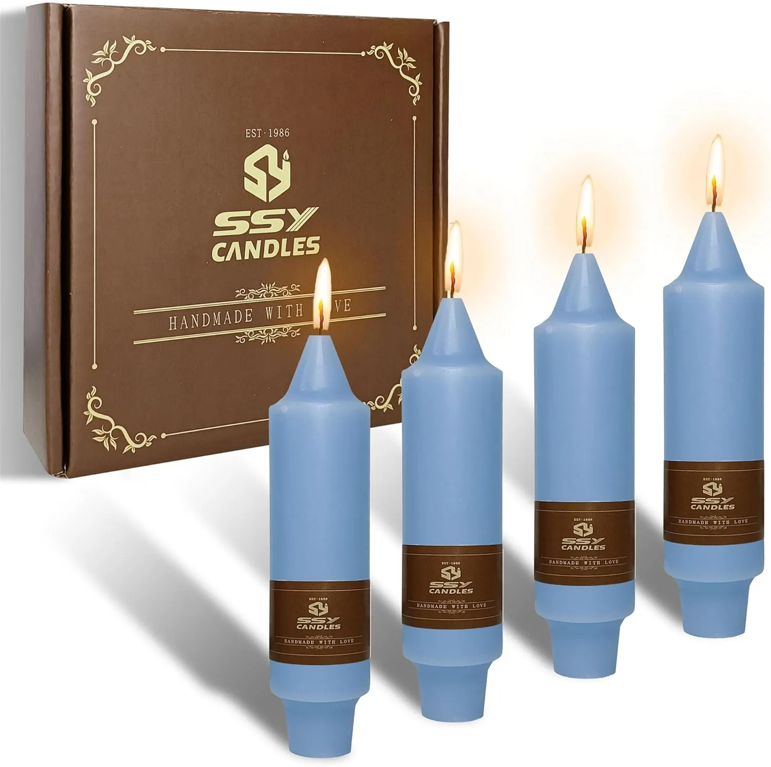 Small Candlesticks Short Taper Candle,5inches Grey Blue Candle Sticks Dripless Tapered Candles for Home Decor Weddings Festive Party Holiday,7D-GB