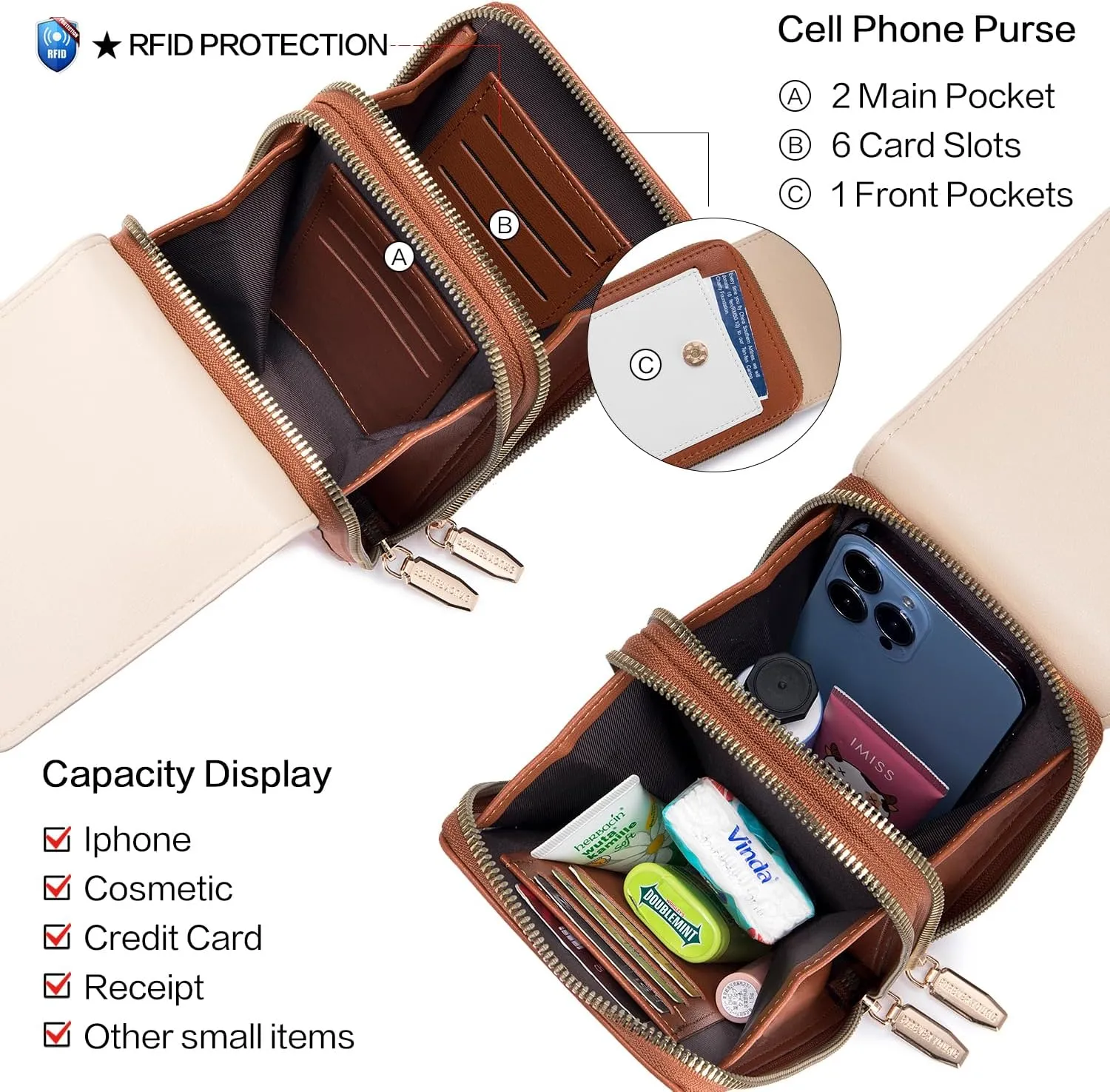 Small Crossbody Bag Cell Phone Purse for Women, Leather Shoulder Bag Wallet Purse with Credit Card Slots