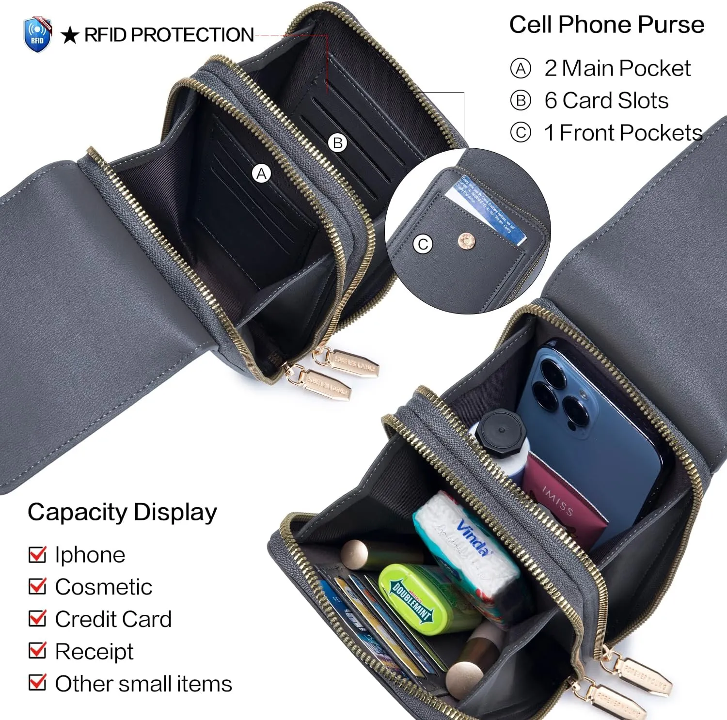 Small Crossbody Bag Cell Phone Purse for Women, Leather Shoulder Bag Wallet Purse with Credit Card Slots