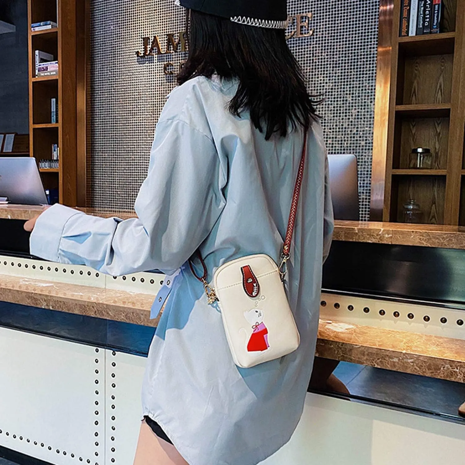 Small Crossbody Bag for Women Leather Lightweight Cute Cat Cell Phone Purse with Crossbody Strap