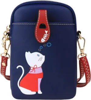 Small Crossbody Bag for Women Leather Lightweight Cute Cat Cell Phone Purse with Crossbody Strap