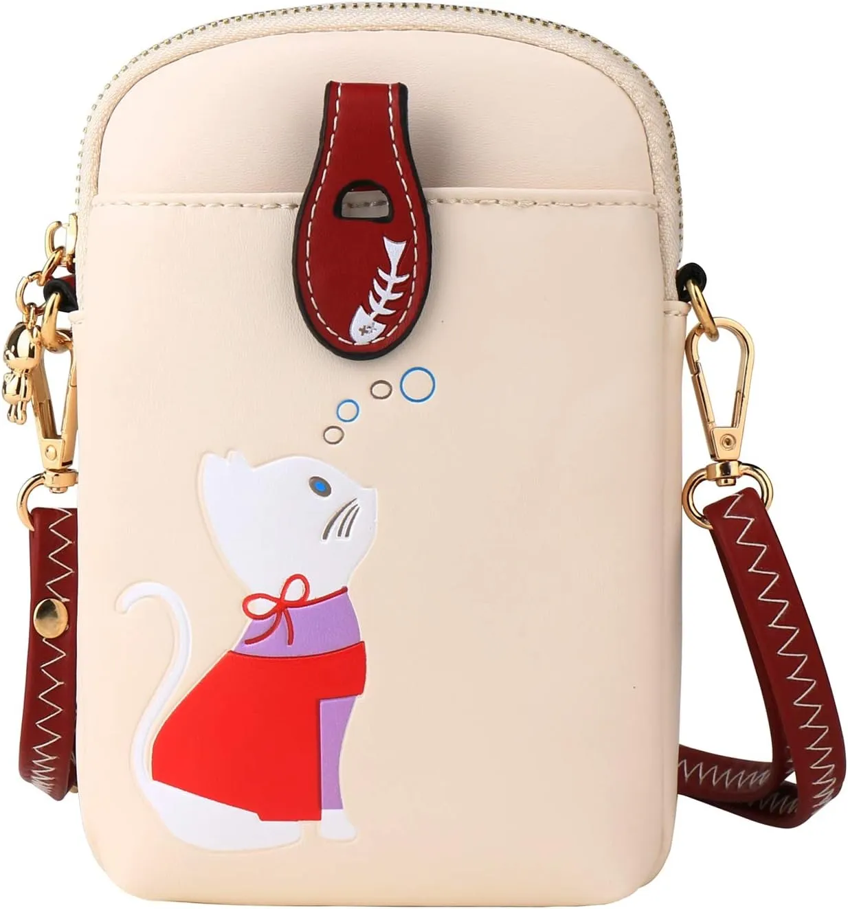 Small Crossbody Bag for Women Leather Lightweight Cute Cat Cell Phone Purse with Crossbody Strap