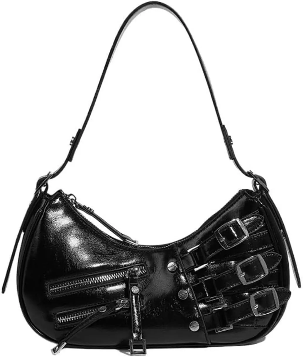 Small Handbag for Women Y2k Aesthetic Punk Grunge Chic Hobo Mini Clutch Purse PU Leather Evening Satchel Shoulder Bag