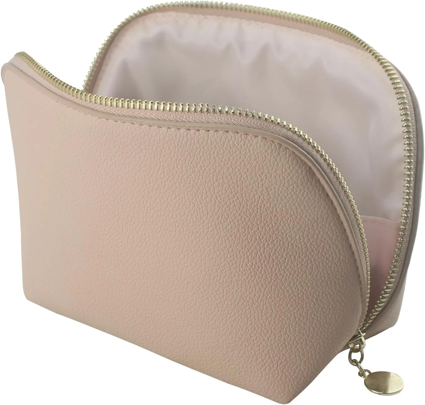 Small Travel Cosmetic Bag Portable Makeup Bag PU Leather Makeup Pouch for Women (PU leather, Light apricot)