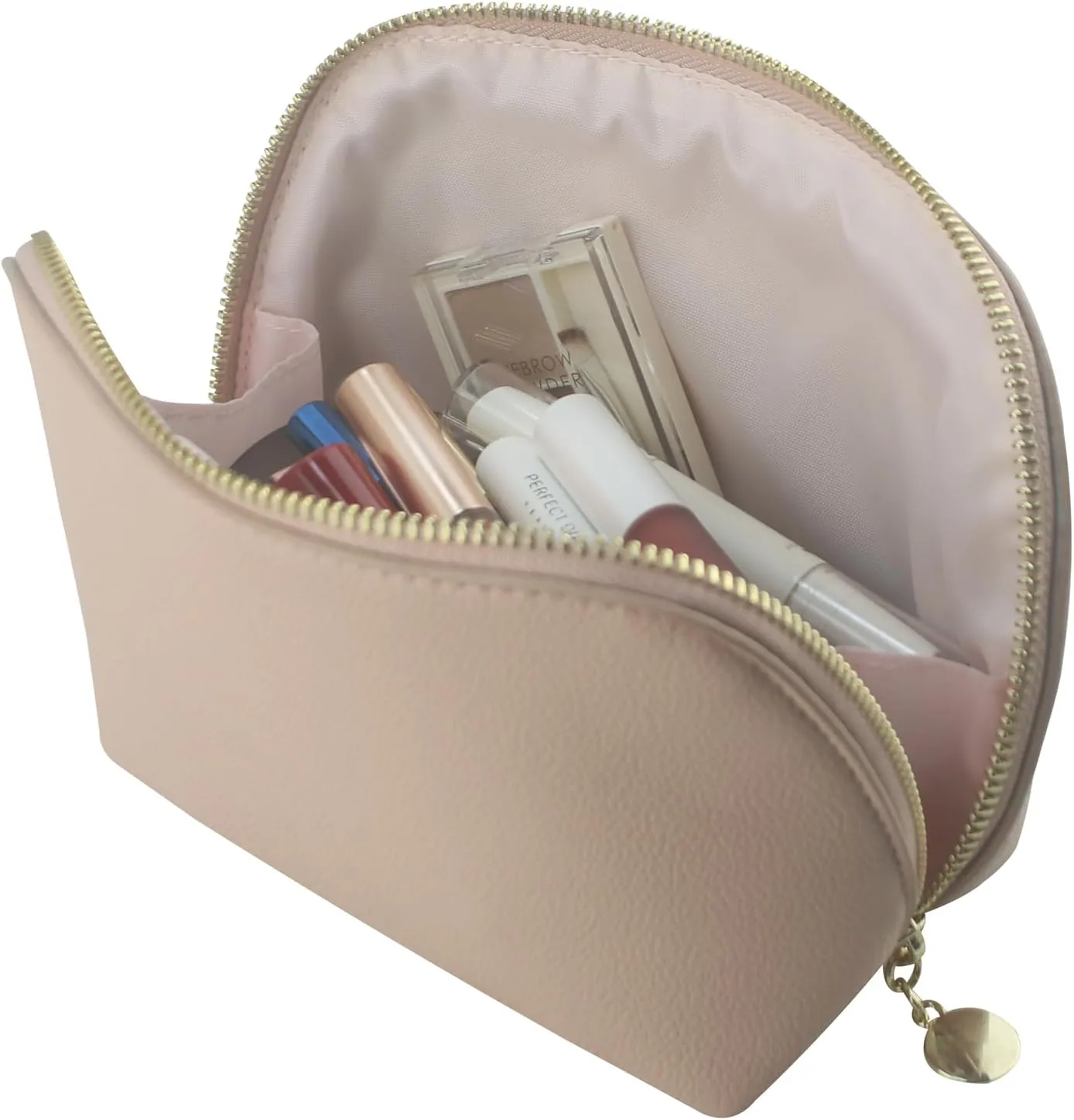 Small Travel Cosmetic Bag Portable Makeup Bag PU Leather Makeup Pouch for Women (PU leather, Light apricot)