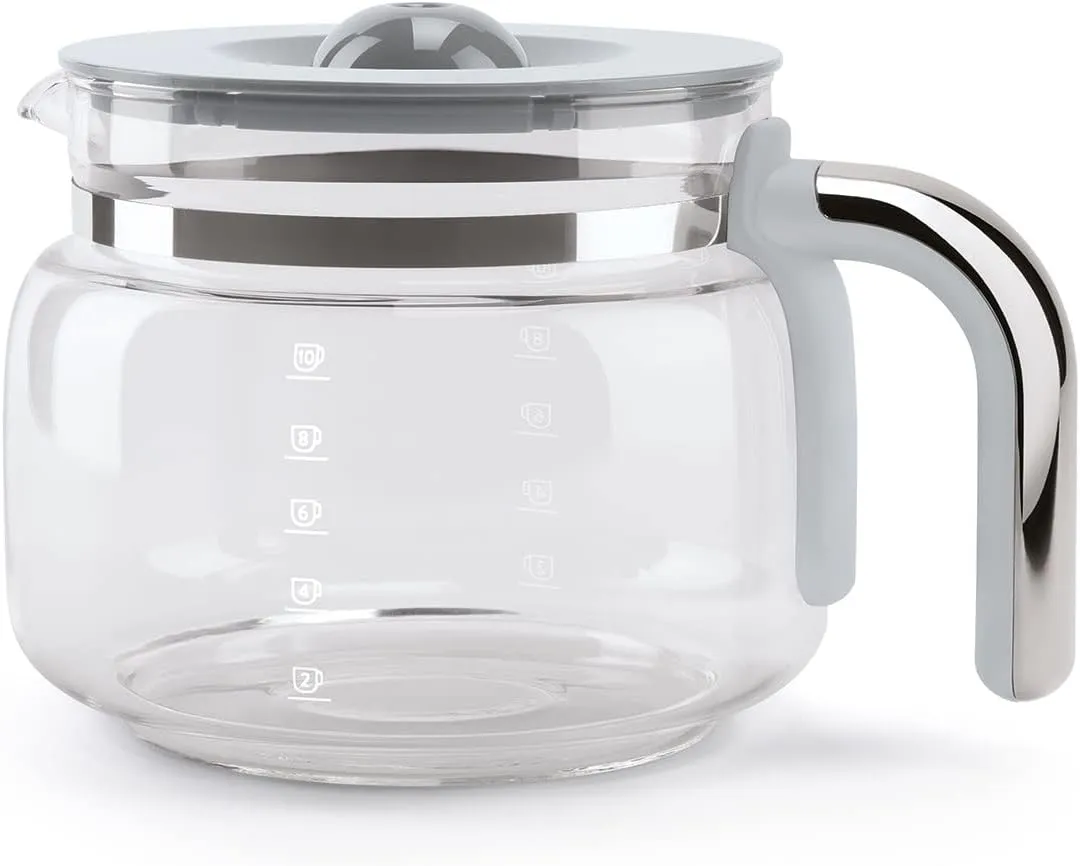 Smeg 50's Retro Style Aesthetic Drip Coffee Machine with 10 Cup Glass Carafe, Auto Start Feature, Keep Warm Plate, and Two Coffee Strength Settings (Brushed Stainless Steel)