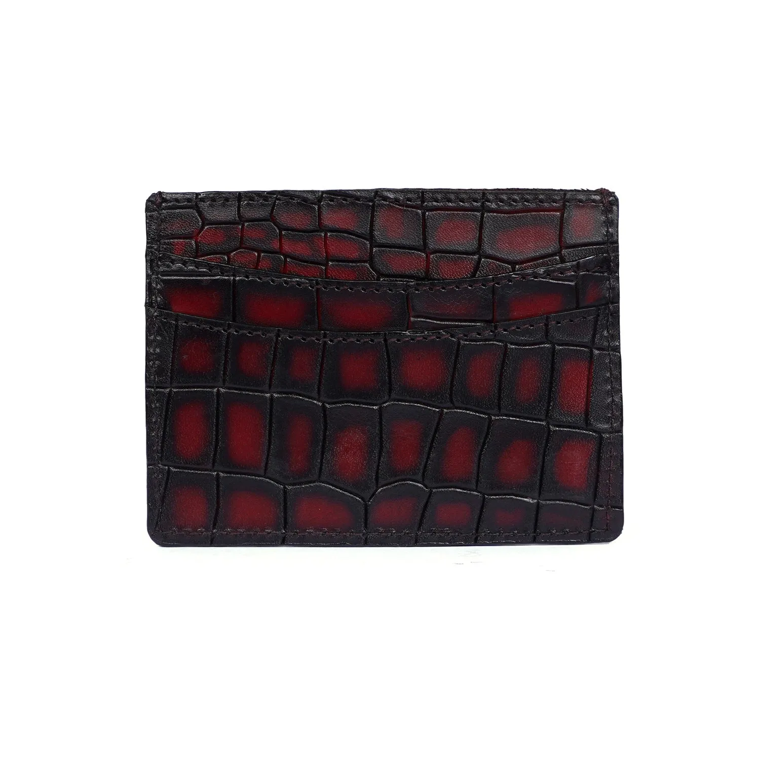 Smokey Finish Card Holder in Wine Deep Cut Leather
