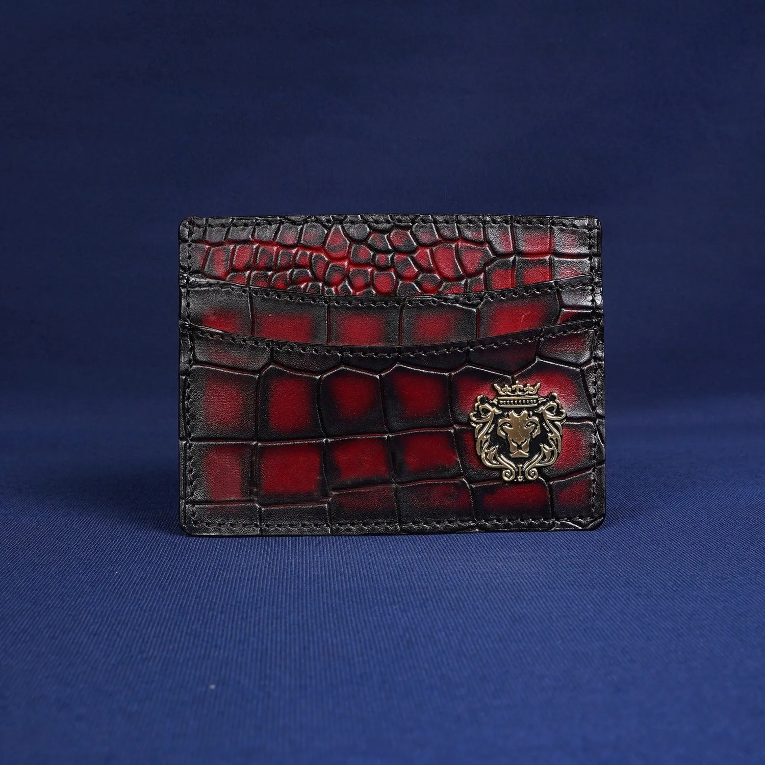 Smokey Finish Card Holder in Wine Deep Cut Leather