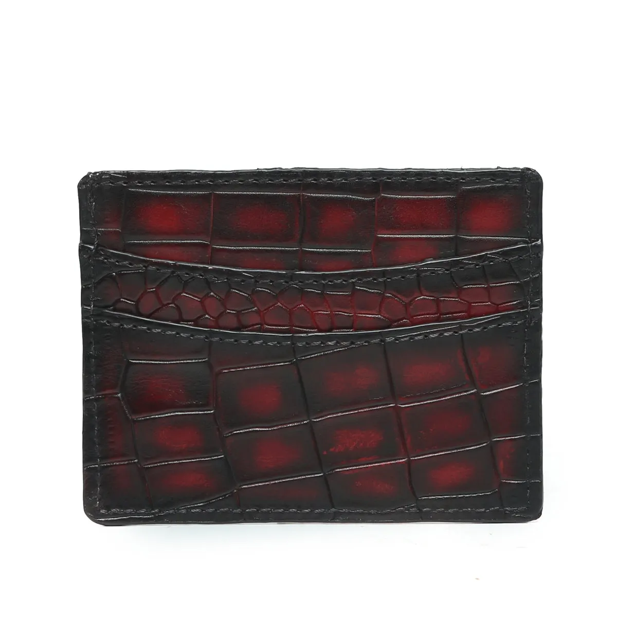 Smokey Finish Card Holder in Wine Deep Cut Leather